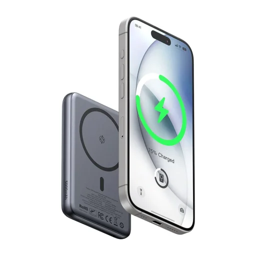 Mcdodo Magnetic Power Bank Meta Series (MC-8361) - Beépített 360°-os Gyűrűs Állvány, 5000mAh, 20W, Digitális Kijelző - Sötétszürke - 6