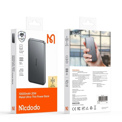 Mcdodo - Magnetic Power Bank Meta Series (MC-3781) - 10000mAh, 20W, Ultra-Vékony Kialakítás - Fekete - 7