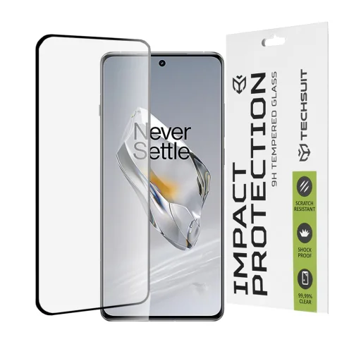 OnePlus 12 Fekete Techsuit - 111D Teljes Fedésű / Teljes Ragasztású Üveg / 3D Hajlított Képernyővédő üvegfólia - 1