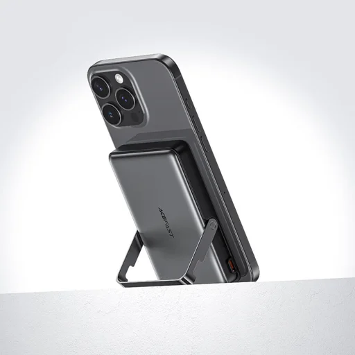 Acefast - Mágneses Vezeték Nélküli Power Bank (M17-10000) - Összecsukható Állvány, USB-C Port, 10000mAh, 20W, 22.5W, LED Kijelző - Fekete - 3