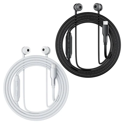 Acefast - Vezetékes fülhallgatók (L8) - USB-C, fülbe helyezhető kialakítás, mikrofonnal, távirányítóval, rugalmas, szilikon, 1,2 m - Fekete - 5