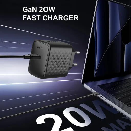 Lito Típus-C Kábel Tartozékos Fali Töltő (LC13T), Típus-C, PD20W, GaN, PC Tűzálló, EU Dugó - Fekete - 5