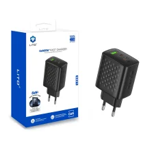 Lito - Fali töltő (LC25) - 2x Type-C, USB kimenet, PD65W, GaN, tűzálló PC, EU csatlakozó - Fekete