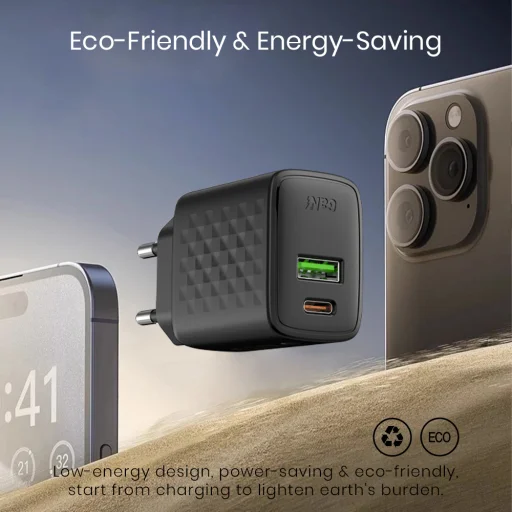 Lito - Fali töltő (LC15) - Type-C, USB kimenet, PD20W, GaN, tűzálló PC, EU csatlakozó - Fekete - 5