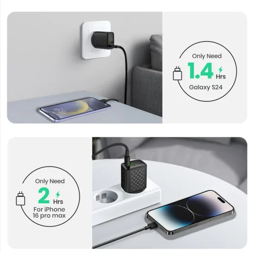 Lito Fali Töltő (LC15) Type-C kábellel, Type-C, USB kimenet, PD20W, GaN, tűzálló PC, EU csatlakozó - Fekete - 4