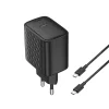 Lito Wall Charger LC20T Fali töltő - Type-C kábellel, Type-C kimenet, PD45W, GaN, PC tűzálló, EU csatlakozó - Fekete thumbnail