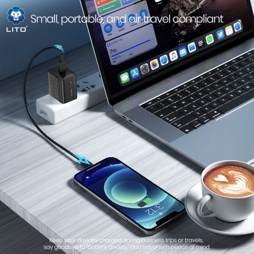 Lito Wall Charger LC20T Fali töltő - Type-C kábellel, Type-C kimenet, PD45W, GaN, PC tűzálló, EU csatlakozó - Fekete - 5