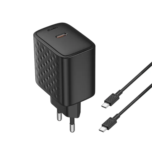 Lito Wall Charger LC20T Fali töltő - Type-C kábellel, Type-C kimenet, PD45W, GaN, PC tűzálló, EU csatlakozó - Fekete - 1