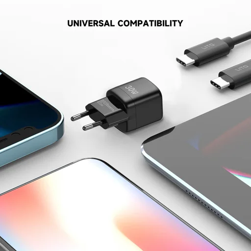 Lito Fali Töltő (LC11) - Type-C Kimenet, PD30W, GaN, Valós Idejű Védelem, EU Dugó - Fekete - 5