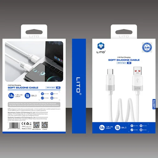 Data Cable Liquid Silicone (LD07) USB to Type-C Gyors Töltés 60W, Fagyás- és tűzálló Lito - Fehér - 5
