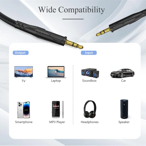 Lito LA02 Audio kábel adapter - Jack to Jack 3.5mm, Nulla jelveszteség, Nylon fonott, 1m - Fekete - 4