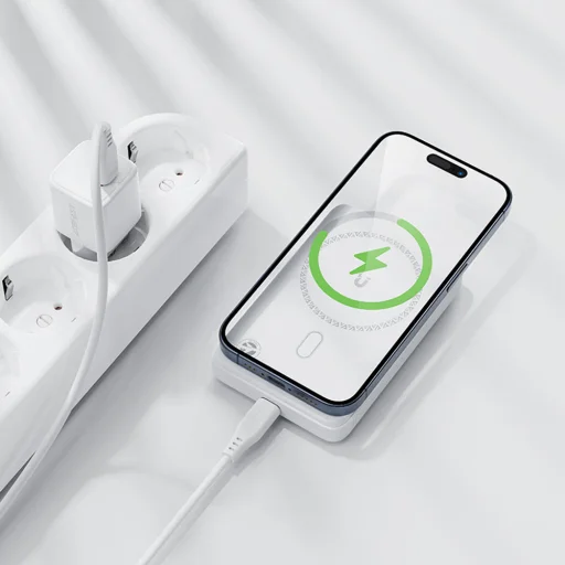 Acefast Mágneses Vezeték nélküli Power Bank (M26-10000) - MagSafe, Gyors töltés, USB-C, 10000mAh, 20W, 5V/3A, LED - Fehér - 6