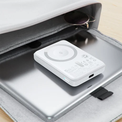 Acefast - Mágneses Vezeték Nélküli Power Bank (M25-5000) - MagSafe, Gyors Töltés, USB-C, 5000mAh, 20W, 5V/2.4A, LED Jelző - Fehér - 9