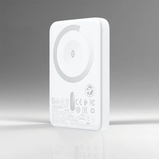 Acefast - Mágneses Vezeték Nélküli Power Bank (M25-5000) - MagSafe, Gyors Töltés, USB-C, 5000mAh, 20W, 5V/2.4A, LED Jelző - Fehér - 11