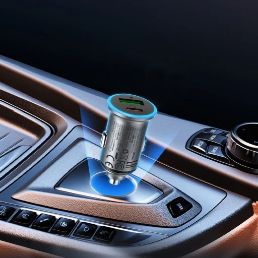 Acefast Autós töltő (B15) - Gyors töltés, USB, Type-C, 65W, Alumínium ötvözet - Fém szürke - 9