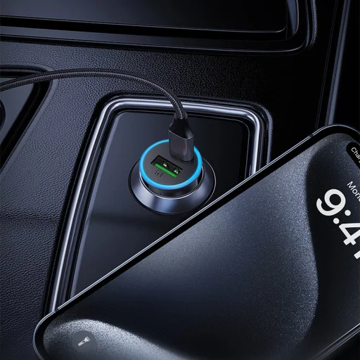 Acefast Autós töltő (B15) - Gyors töltés, USB, Type-C, 65W, Alumínium ötvözet - Fém szürke - 11