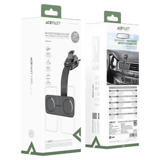 Auto Műszerfalra és Szélvédőre Rögzíthető Acefast D60) Dupla Magsafe tartó - Fekete - 6