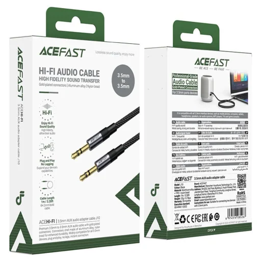 Acefast Audio kábel (J10) - 2x mini Jack 3.5mm, Alumínium + nejlonfonat, 1m - Fekete - 11