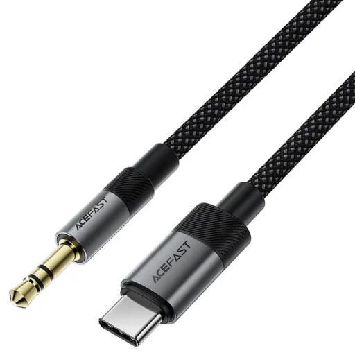 Audio kábel Acefast (J11) - Mini Jack 3.5mm - Type-C, Alumínium + Nylon fonott, Hi-Fi hangzás, Plug & Play, 1m - Fekete - 3