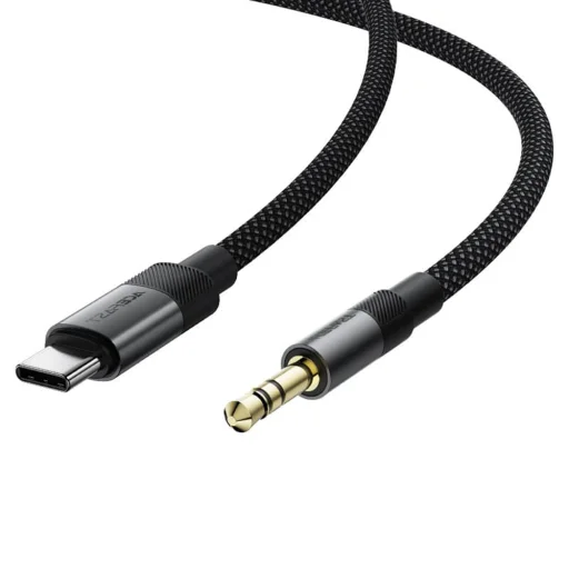 Audio kábel Acefast (J11) - Mini Jack 3.5mm - Type-C, Alumínium + Nylon fonott, Hi-Fi hangzás, Plug & Play, 1m - Fekete - 5