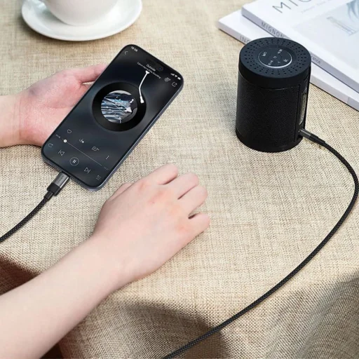 Audio kábel Acefast (J11) - Mini Jack 3.5mm - Type-C, Alumínium + Nylon fonott, Hi-Fi hangzás, Plug & Play, 1m - Fekete - 9