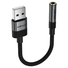 USB Férfi Kábel Jack 3.5mm Női Acefast Audio Adapter (J13), Plug & Play, Nagy Hűségű Hangzás, Késés Nélkül, 15cm - Fekete