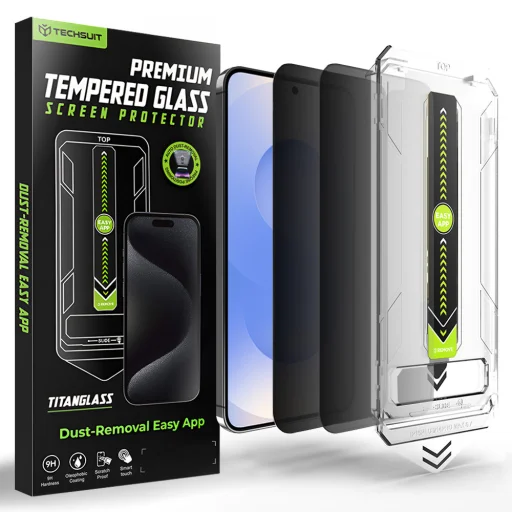 Samsung Galaxy S26 Techsuit - [Fingerprint Unlock Compatible] TitanGlass CrystalHD (2 pack) - Privacy üvegfólia - 1