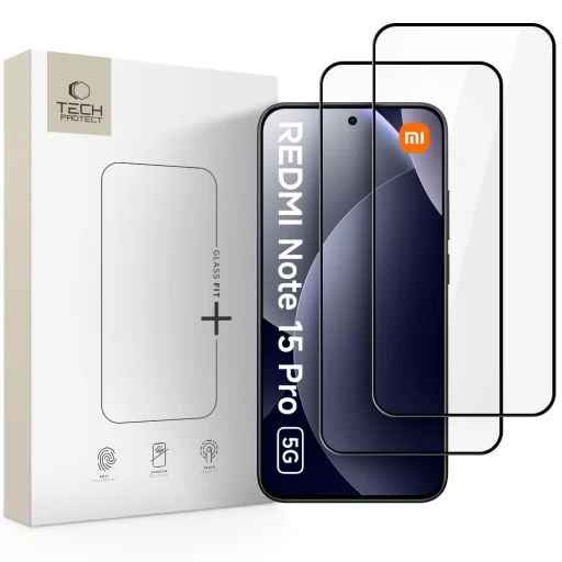 Xiaomi Redmi Note 15 Pro 5G üvegfólia Tech-protect Glass Fit+ 2-csomag fekete - 1