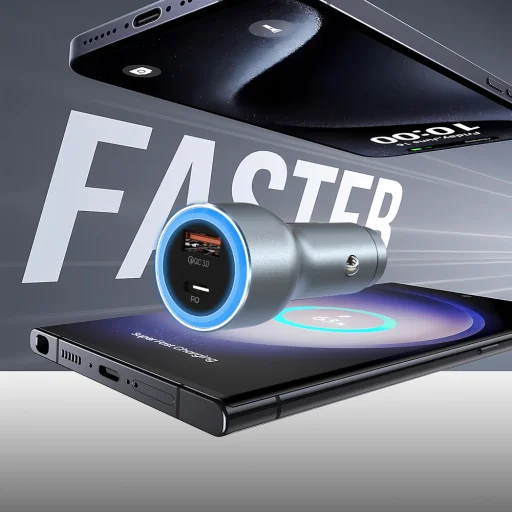 Dudao R4Ultra 120W Power Delivery Quick Charge LED autós töltő USB-A USB-C - Szürke - 4