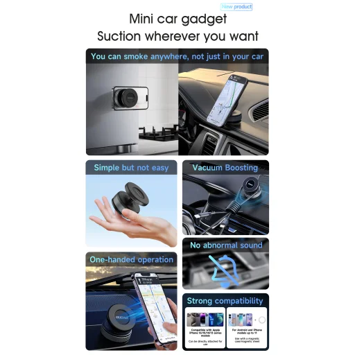 Dudao F24PRO Držiak do auta kompatibilný s MagSafe Na čelné sklo alebo palubnú dosku s prísavkou - Čierna - 9