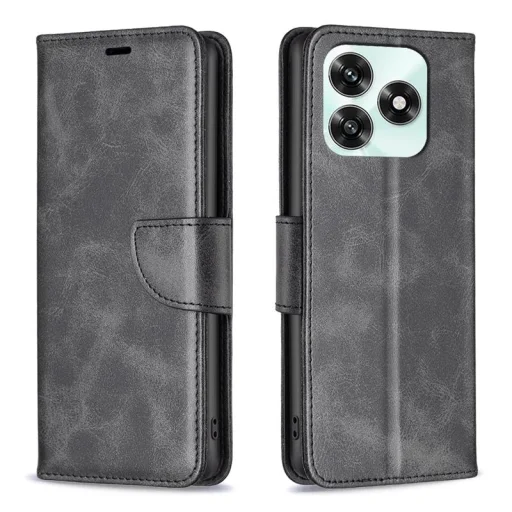 Honor X5c Plus – báránybőr hatású, flip műbőr tok, fekete - 1