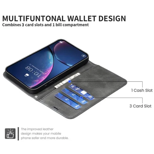 Honor X5c Plus – báránybőr hatású, flip műbőr tok, fekete - 2