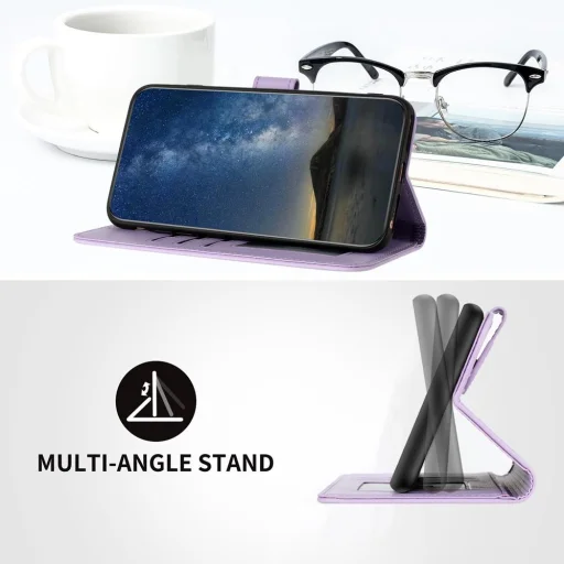 Honor X5c Plus – datura virág mintás, dombornyomott flip műbőr tok, lila - 4