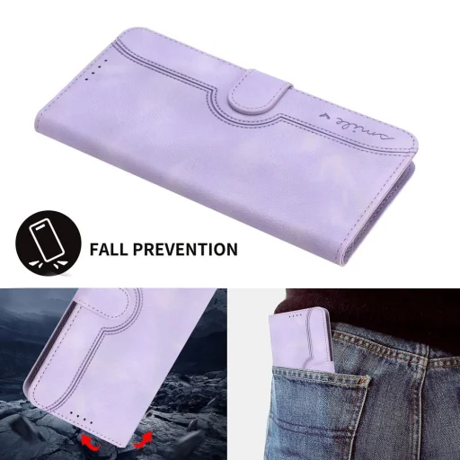 Honor X5c Plus – szív mintás, bőrhatású telefontok, fliptok lila - 4