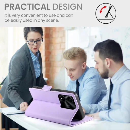 Honor X5c Plus - oldalsó csatos, mágneses, matt műbőr telefontok, fliptok lila - 7