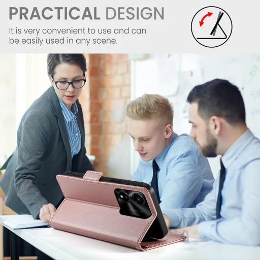 Honor X5c Plus - oldalsó csatos, mágneses, matt műbőr telefontok, fliptok rose gold - 5