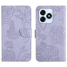 Honor X5c Plus - HT03 bőrhatású, pillangó mintás, dombornyomott flip műbőr tok, lila