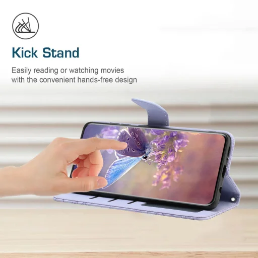 Honor X5c Plus - HT03 bőrhatású, pillangó mintás, dombornyomott flip műbőr tok, lila - 8