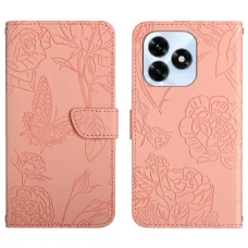 Honor X5c Plus - HT03 bőrhatású, pillangó mintás, dombornyomott flip műbőr tok, rózsaszín