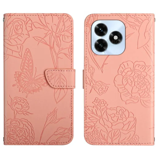 Honor X5c Plus - HT03 bőrhatású, pillangó mintás, dombornyomott flip műbőr tok, rózsaszín - 1