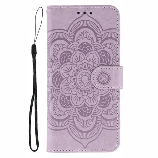 Honor X5c Plus - nap mandala mintás, dombornyomott műbőr telefontok, fliptok lila - 2