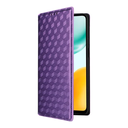 Honor X5c Plus – kockás textúrájú, flip műbőr telefontok, lila - 3