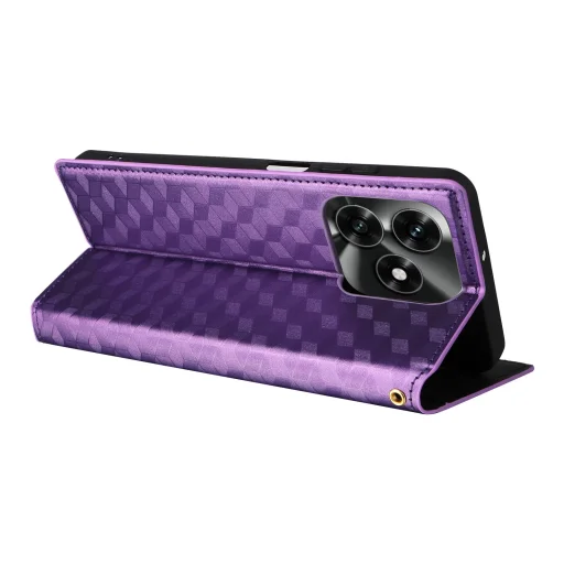 Honor X5c Plus – kockás textúrájú, flip műbőr telefontok, lila - 4