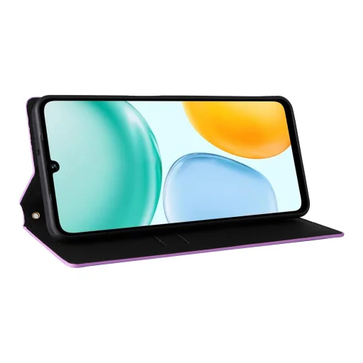 Honor X5c Plus – kockás textúrájú, flip műbőr telefontok, lila - 5