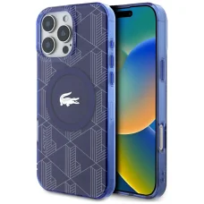 iPhone 16 Pro Lacoste HC IML Monogram Silver Croc Logó tok, tengerészkék