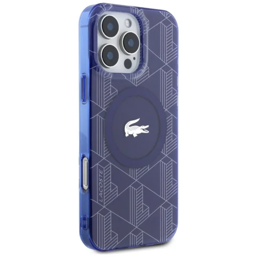 iPhone 16 Pro Lacoste HC IML Monogram Silver Croc Logó tok, tengerészkék - 4