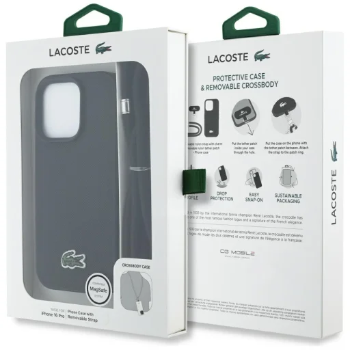 iPhone 16 Pro Lacoste Ikonikus Petit Pique Keresztpántos Kord MagSafe tok fekete - 9