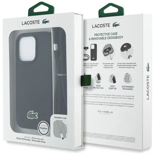 iPhone 16 Pro Max Lacoste Iconic Petit Pique Crossbody Cord MagSafe tok fekete - 9