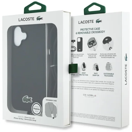 iPhone 16 Plus Lacoste Iconic Petit Pique Crossbody Cord MagSafe fekete tok - 9