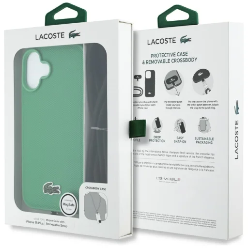 iPhone 16 Plus Lacoste Iconic Petit Pique Crossbody Cord MagSafe zöld tok - 9